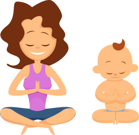 Madre e hijo haciendo yoga  Ilustración