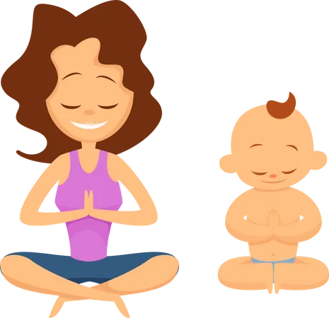 Madre e hijo haciendo yoga  Ilustración