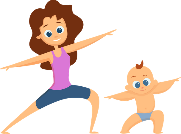 Madre e hijo haciendo yoga  Ilustración