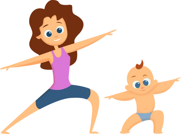 Madre e hijo haciendo yoga  Ilustración