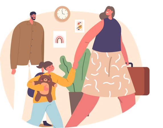 Madre e hijo se alejan del hombre  Ilustración
