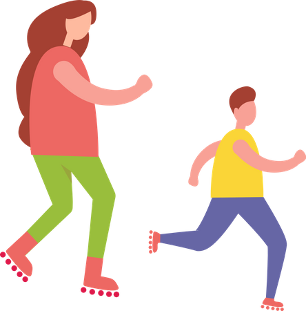 Madre e hijo patinando  Ilustración