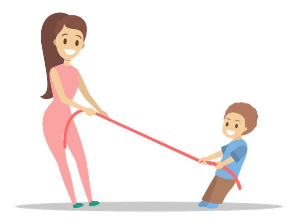 Madre e hijo tirando de la cuerda  Ilustración