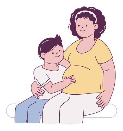 Madre embarazada con su hijo  Ilustración