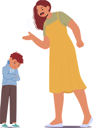 Madre enojada le grita a su hijo  Ilustración