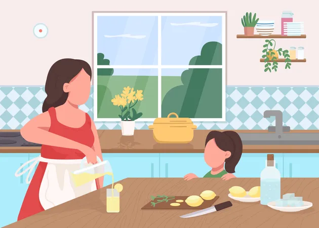 Madre hacer limonada en casa.  Ilustración