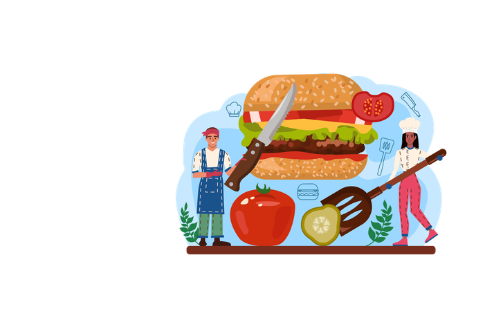 Madre haciendo hamburguesa  Ilustración