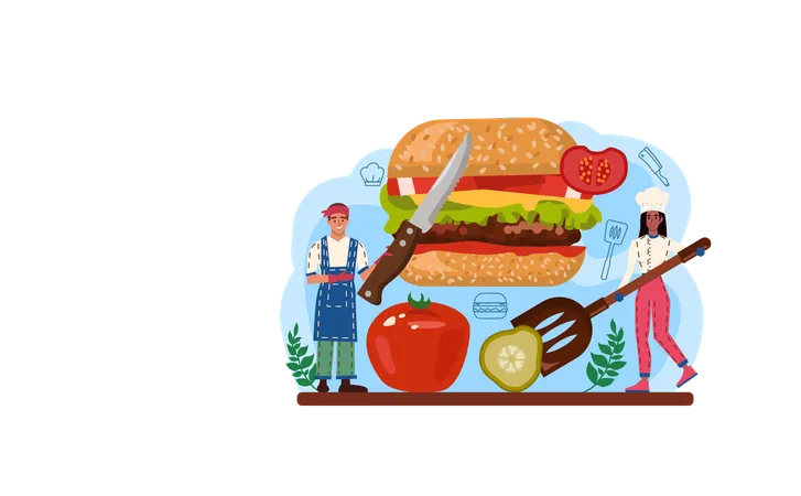 Madre haciendo hamburguesa  Ilustración