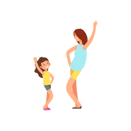 Madre hija bailando juntas  Ilustración