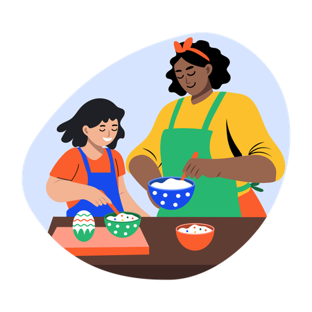 Madre horneando con su hija  Ilustración