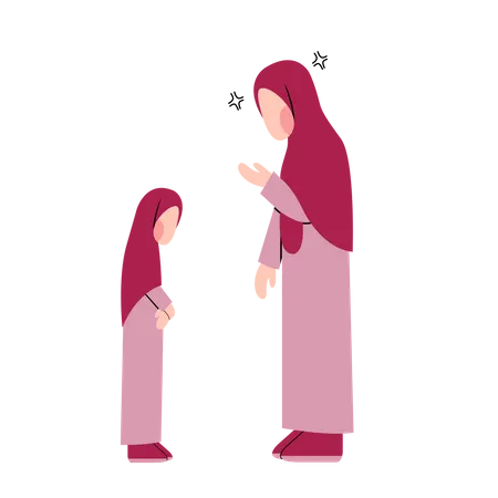 Mamá islámica regañando a su hija  Ilustración