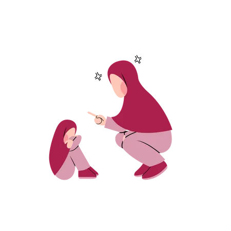Mamá musulmana regaña a su hija  Ilustración