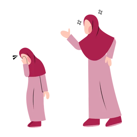 Mamá musulmana regañando a su hija  Ilustración