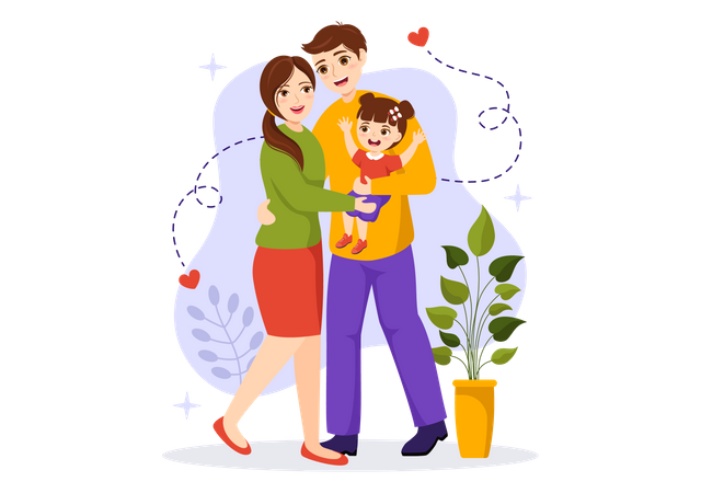 Madre, padre e hijos  Ilustración