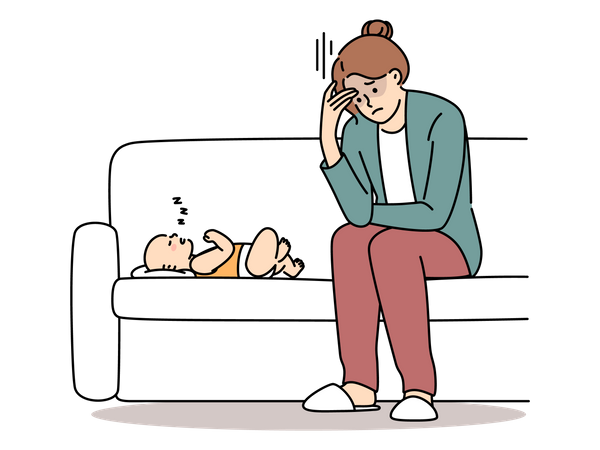 Madre se siente estresada debido al bebé  Ilustración