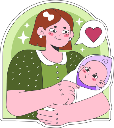 Madre sosteniendo bebe  Ilustración