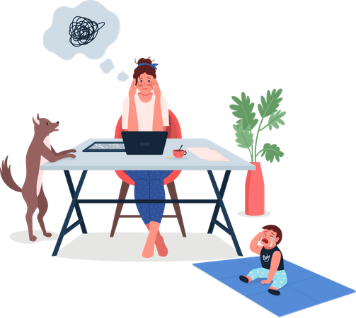 Madre trabajadora abrumada  Ilustración