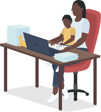 Madre trabajando desde casa  Ilustración