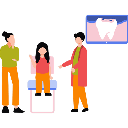 La madre llevó al niño a un chequeo dental.  Ilustración