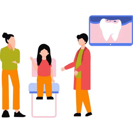 La madre llevó al niño a un chequeo dental.  Ilustración