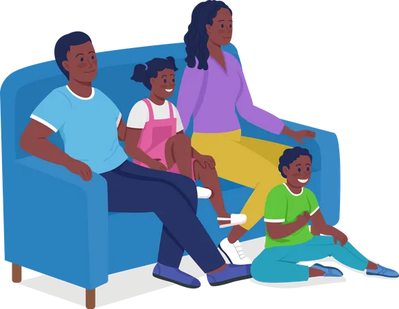 Madre y padre con niños sentados en el sofá  Ilustración
