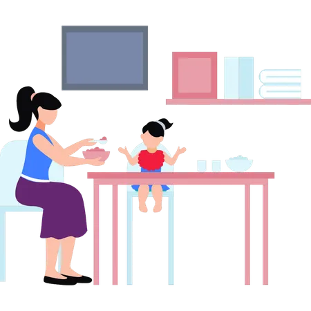 Madres alimentando frutas al niño  Illustration