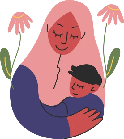 Mãe abraça seu filho  Ilustração