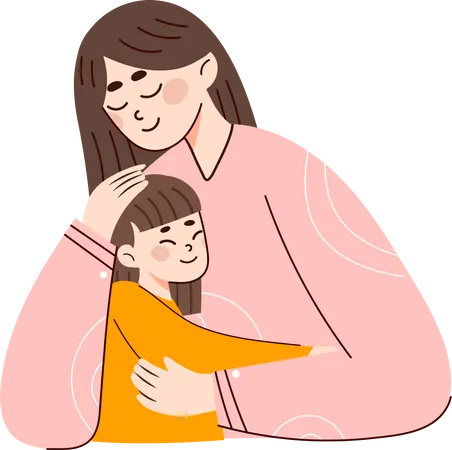 Mãe abraçando filha  Ilustração