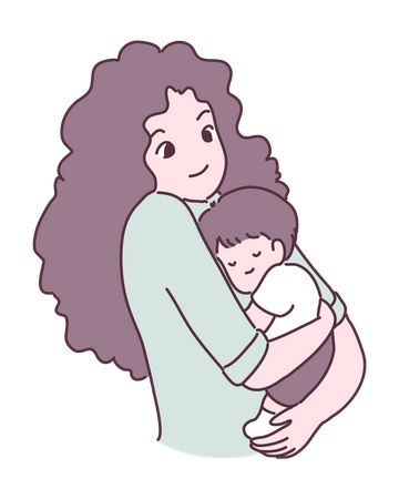 Mãe abraçando filho  Ilustração
