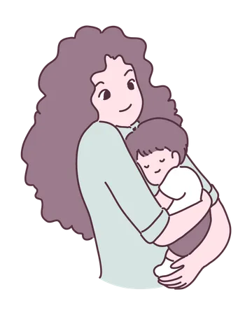 Mãe abraçando filho  Ilustração