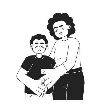 Mãe abraçando filho pré-adolescente  Ilustração