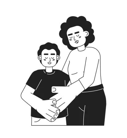 Mãe abraçando filho pré-adolescente  Ilustração