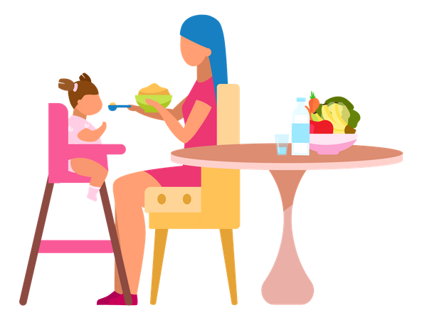 Mãe alimentando bebê  Ilustração