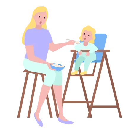 Mãe alimentando criança  Ilustração