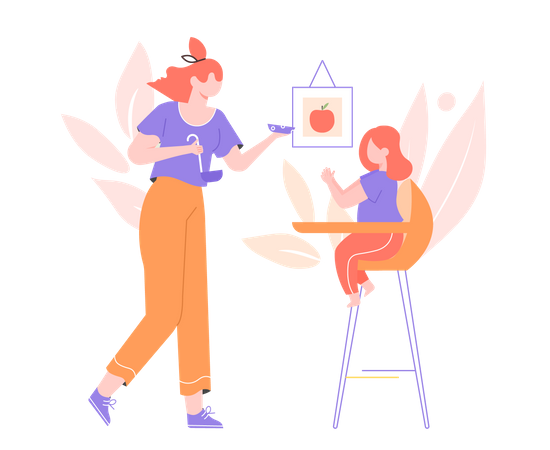 Mãe alimentando sua filha  Ilustração