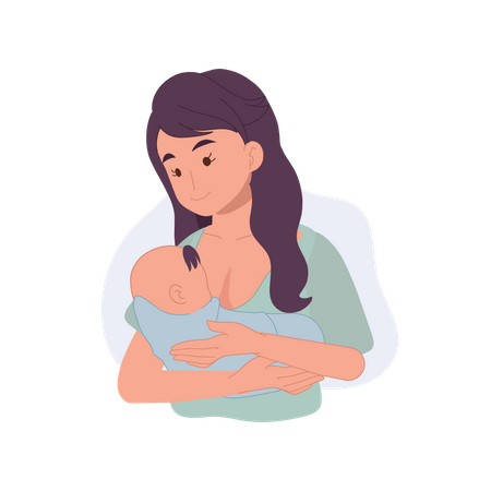 Mãe amamentando seu bebê recém-nascido  Ilustração