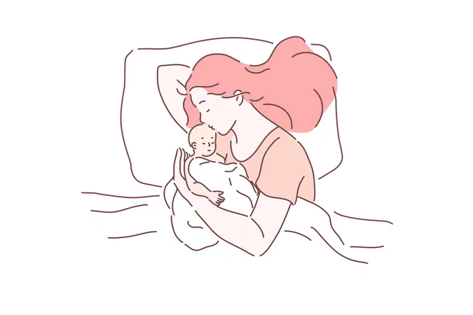 Mãe amando seu bebê recém-nascido  Ilustração