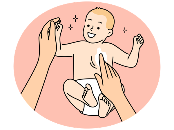 Mãe aplica creme em bebê recém-nascido  Ilustração