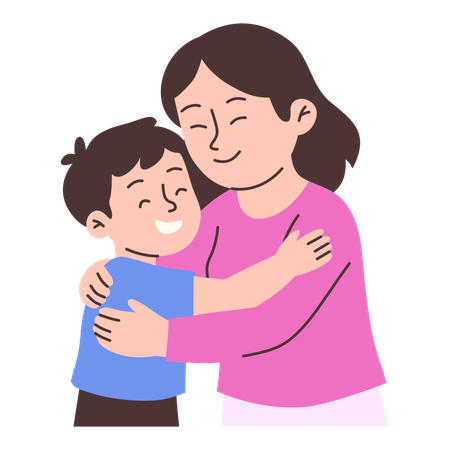 Mãe carinhosa abraçando seu filho feliz  Ilustração