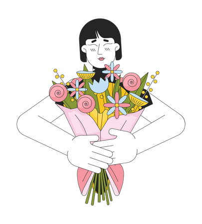 Mãe carinhosa segurando buquê de flores  Ilustração