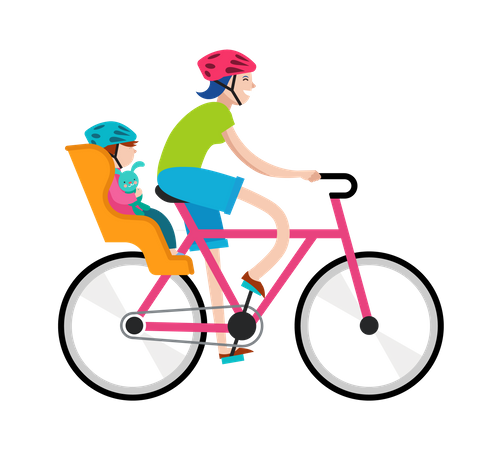 Mãe com bebê andando de bicicleta  Ilustração