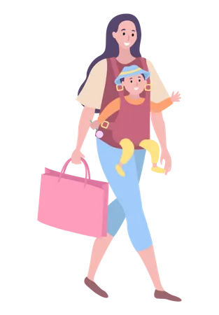 Mãe com bebê no carrinho de bebê  Ilustração