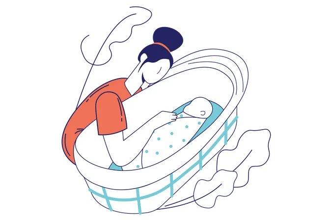 Mãe com bebê recém-nascido  Ilustração