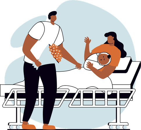 Mãe com bebê recém-nascido  Ilustração