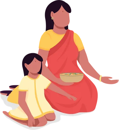 Mãe com filha em saree  Ilustração