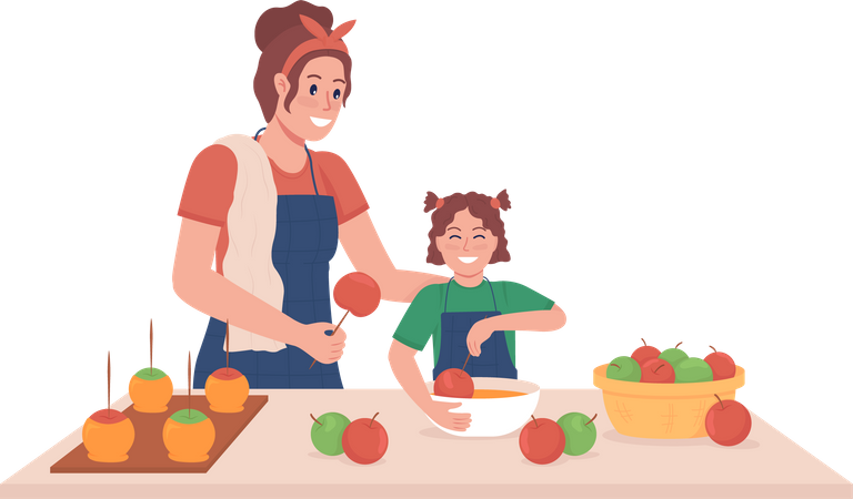 Mãe com filho cozinheiro  Ilustração