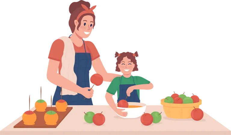 Mãe com filho cozinheiro  Ilustração