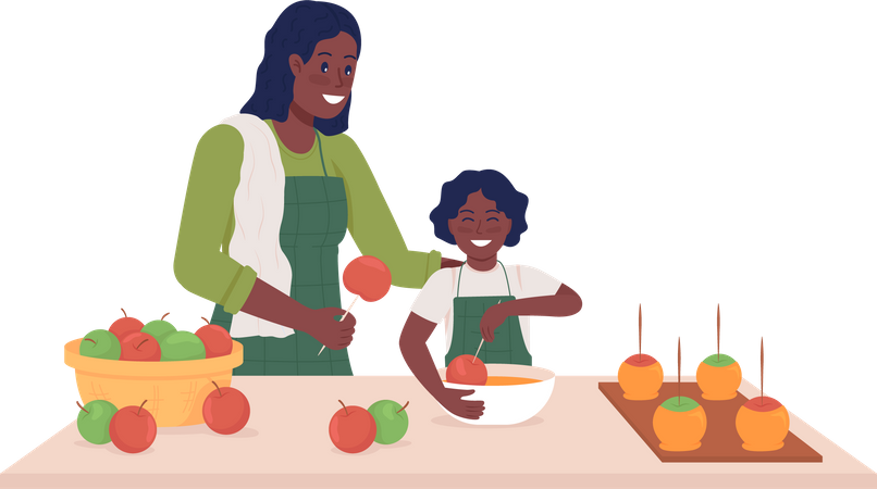 Mãe com filho cozinheiro  Ilustração