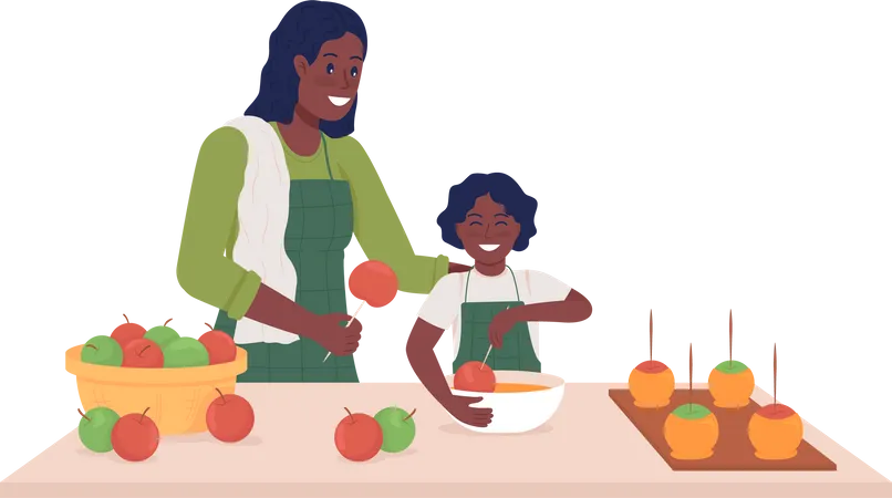 Mãe com filho cozinheiro  Ilustração