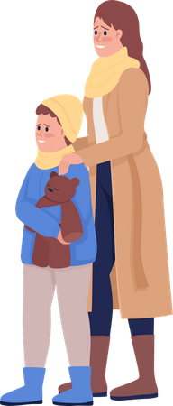 Mãe com filho demonstrando alívio e gratidão  Ilustração